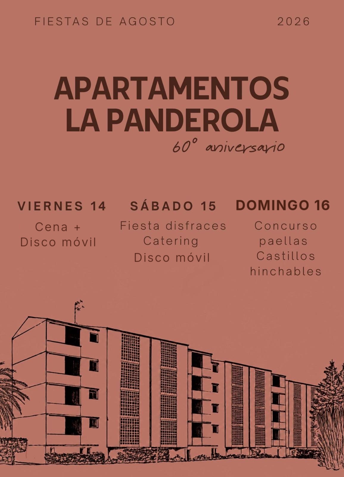 Cartel de las fiestas de agosto de 2026, con un dibujo de los bloques de La Panderola